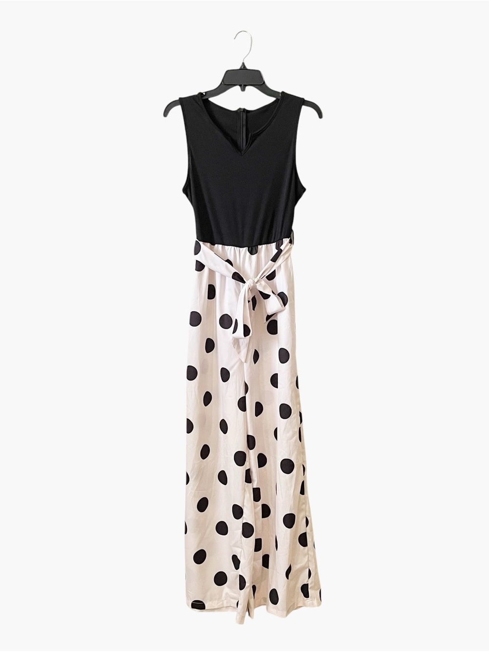 Shein Franclia Jumpsuit Women's Size M Polka Dot Sleeveless Belted Wide Leg Long